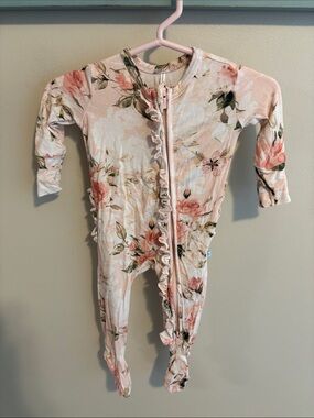 Posh Peanut Pink Rose Ruffled Footie Pajamas Viscose Bamboo Newborn NB